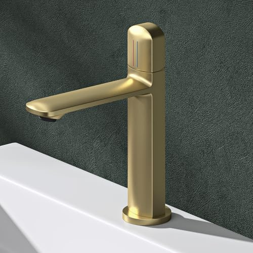 Mai & Mai Wasserhahn Bad 20,9cm hoch, Waschtischarmatur Gebürstet gold | Einhebelmischer Mischbatterie Bad Armatur Badezimmer aus Messing, mit Wassersparfunktion DIN-Anschlüsse WAO-1190