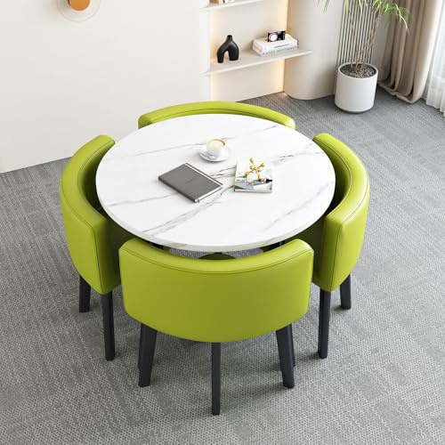 Generisch Rund Esstisch mit 4 Stühlen, Sitzgruppe Küche, Esszimmer Set Tisch, Kompaktes Konferenztisch-Set, Moderner Empfangstisch für Besprechungsräume, Platzsparend(Green)