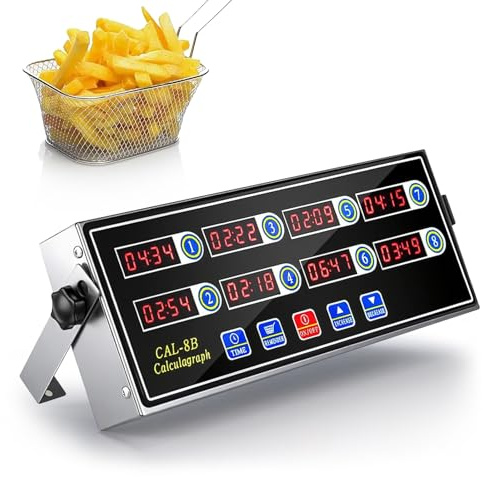 Temporizador de cocina comercial de 8 canales, temporizador de cocción digital, recordatorio para freidora, horneado y comedor, con zumbador de volumen ajustable, acero inoxidable para restaurante