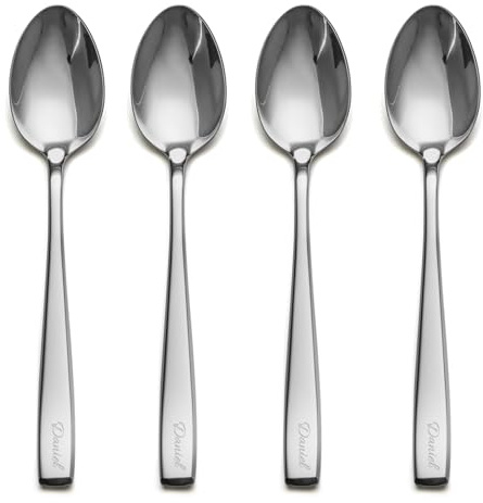Personalisiert Kaffeelöffel mit Gravur, EIUBUIE 4 Stück Teelöffel, 17,2cm | Einzigartigen Griffen, Edelstahl Dessertlöffel, Individuelles Geschenk für Hochzeit/Geburtstag, Spülmaschinenfest, Balance