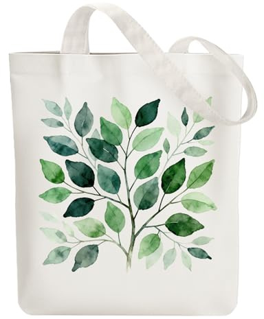 ANATTASOUL Bolsa de Tela Impresa Hoja, Tote Bag Tela Mujer,Shopper Algodón 38 * 40cm, Beige Bolsa de Transporte para Mujer, Saco Tote Bag de Lona Regalo con Cremallera