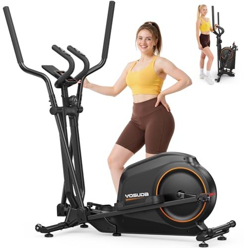 YOSUDA Entrenador elíptico compacto para el hogar, solo 2 pies cuadrados, con longitud de paso de 15 pulgadas, plegable y 16 niveles de resistencia magnética.