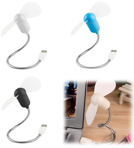 Rakiuty Mini Ventilador USB,Ventilador USB,Flexible Portátil Ventiladors USB Ajustable,3 Colores USB Mini Fan Notebook Fan,Ventiladores Portátiles Y Flexibles (Negro,Blanco,Azul)