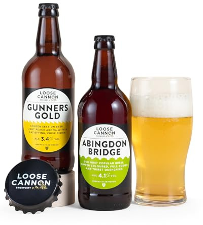 Loose Cannon Beer Gift Set (2 x 500ml Bottles, Pint Glass & Bottle Opener) | Abingdon Bridge & Gunners Gold, Ale Gift Set, 4.1% ABV