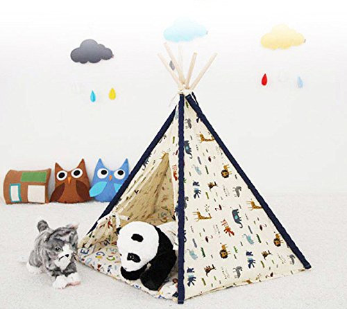 Lily&her friends - Haustier Tipi, Baumwoll-Leinen-Zelt für Hunde (Welpen) und Katzen, waschbares, Wigwam, tragbare Hundezelte, Haustierhäuser von indischem Design mit dickem Kissen (Medium, Tier)