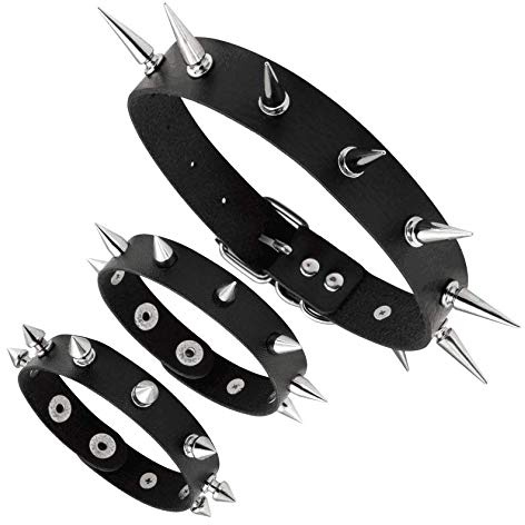 MILAKOO Schwarzes Punk-Lederarmband, Nieten, Punk-Rock-Armband, verstellbar