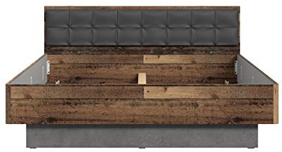 FORTE Clif Bettanlage, Liegefläche 180 x 200 cm, Holzwerkstoff, Old – Wood Vintage / Betonoptik Dunkelgrau, 209,9 x 187,5 x 91,7 cm