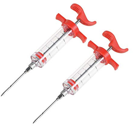 Lazeny 2X Meat Injector Syringe with Scale, Marinade Flavour Seasoning Injector Kit Food Syringe for Beef Chicken Turkey BBQ Grilling Baking Cooking, with 2 Stainless Steel Needles