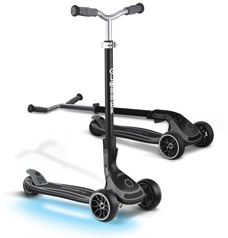 GLOBBER ULTIMUM Lights – Tretroller, 125/90 mm extra breit, ABEC 7, 3-rädrig, höhenverstellbar, LED-Leuchtmodul, grau