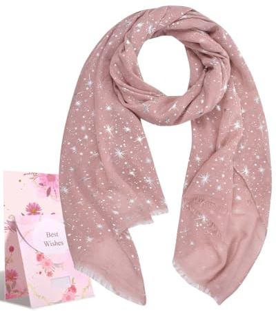 Yuson Girl Schal Damen Leicht Halstuch Gold and Silver Diffused Stars Schal ChiffontüCher Geschenk für Frauen 70 * 180cm Ganzjährig(Rosa)