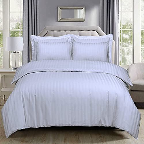 DTEX HOMES Duvet Cover 300 Thread Count 100% Egyptian Cotton Satin Stripes Super King Duvet Cover Set Hotel Quality