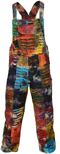 Gheri Salopette en denim patchwork multicolore avec déchirures tie dye pour femmes en coton, multicolore, M