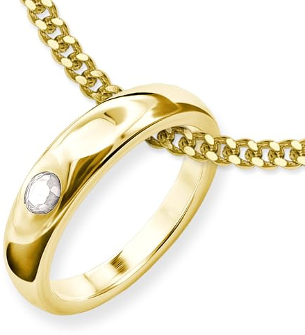 CLEVER SCHMUCK Taufring Gold glänzend mit Zirkonia weiß + Panzerkette 36 cm Sterling Silber 925 vergoldet im Taufe Etui Taufgeschenk für Junge & Mädchen