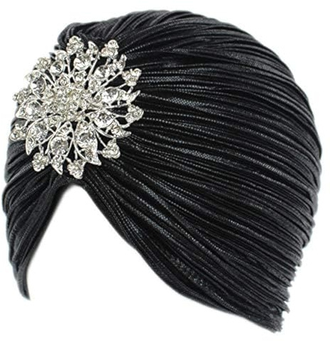 EORUBE Cappello a Turbante Vintage con Spilla di Cristallo Copricapo a Turbante Anni '20 per Cocktail Party in Costume Gatsby (Nero)