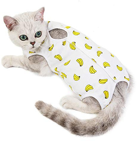 HACRAHO Recovery Suit Katze, 1 Stück Banane Wundchirurgie-Wiederherstellungsanzug für Katzen bei Bauchwunden oder Hautkrankheiten E-Kragen-Alternative für Katzen, Brustumfang 15.35