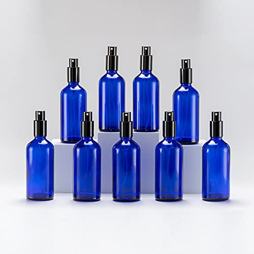 YIZHAO Blau Sprühflasche 100ml, Sprühflasche Klein Glas mit Zerstäuber, für Ätherisches Öle, Kosmetik, Parfüm, Reinigung, Reiseflasche, Apotheker, Set –9Pcs