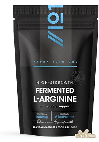 Fermented L-Arginine 1000mg with BioPerine® & Biotin - 60 Vegan Capsules - High Strength Amino Acid Supplement - Resealable and Recyclable Pouch - By Alpha01