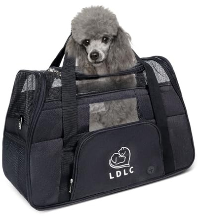 PETCUTE Hundetransportbox,Atmungsaktive Katzen Tragetasche Katze transportbox Tragetaschen mit Weicher Matratze, Stoff Oxford Haustiertragetasche mit Schultergurt,Airline Zugelassen Schwarz