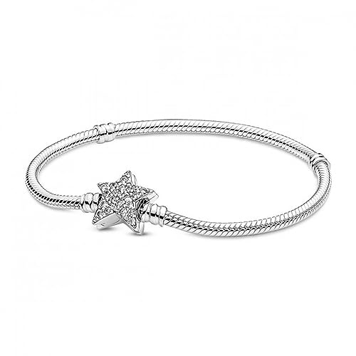 Pandora Moments Schlangenketten-Armband, Sterlingsilber, mit asymmetrischem Sternenverschluss und klarem Cubic Zirkonia, 16