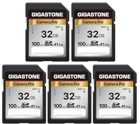 Gigastone Scheda di memoria SDHC da 32 GB, fotocamera Pro seriale, confezione da 5 schede, velocità fino a 100 MB/s. Compatibile con fotocamera Canon Nikon Sony Videocamera A1 U1 V10 UHS-I Classe 10