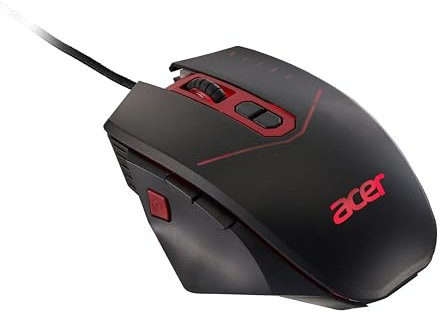 Acer Nitro Gaming Mouse, Souris Gaming Jusqu’à 4200 DPI, 4 Niveaux DPI, 8 Boutons Fonctionnels, Éclairage LED, Poids 20 g (4x5 g), Souris USB, Noir/Rouge