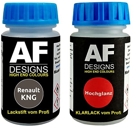 Stylo de retouche compatible avec Renault KNG Gris Cassiopee Nacre Metallic + Set de peinture automobile comprenant vernis transparent et peinture de base, 50ml chacun