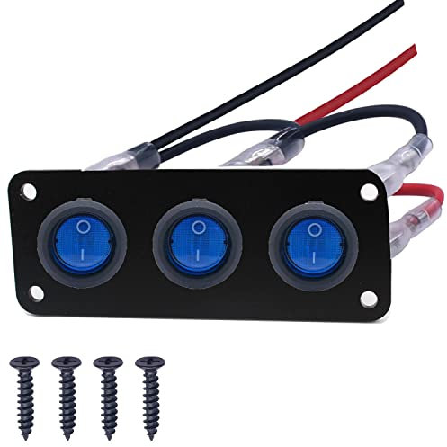 RUNCCI-YUN 3 Gang Redondo Interruptor 12V Panel Interruptor,Panel de interruptor de palanca de LED Azul 12V,SPST Interruptor Coche Redondo para coche, caravana, camión, barco