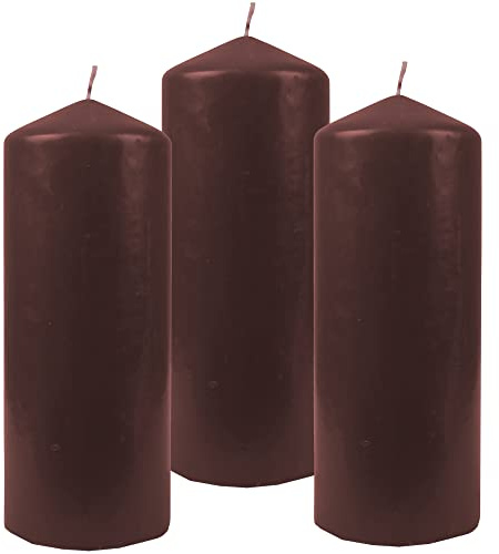 HS Candle Stumpenkerzen Wachskerzen Ø6cm x 17cm (3er Pack) Braun - Lange Brenndauer, Hergestellt in EU, Kerzen Blockkerzen - Wachs Stumpen