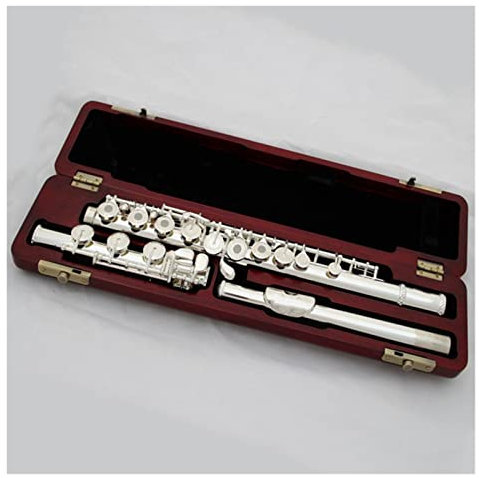 Flute Performance Professionelle 17-Loch-Öffnung E-Taste B-Fuß-Silber-Gold-Flöte Querflöte Anfänger (Color : Silver Plated)