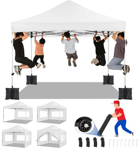 COBIZI Faltpavillon Pavillon 3x3 Wasserdicht Stabil Winterfest 2.0, Outdoor Faltbar Gartenpavillon UV Schutz 50+ 3 Höhenverstellbar, Partyzelt mit 4 Seitenteilen und 4 Sandsack, Weiß