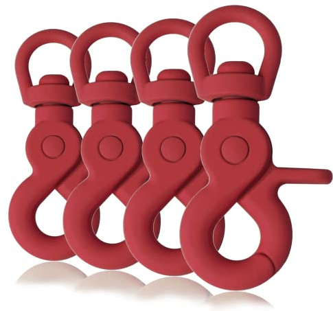 Ganzoo 4 mousquetons à gâchette rouge avec revêtement silicone, pivot d’articulation tournante, fermeture à ressort pour accroche rapide, 61 mm, ouverture 10 mm, pour laisse collier chien et bricolage