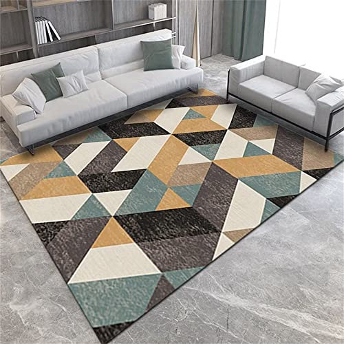 SUNYRDSM Flokati Teppich Waschbar Kleine Teppiche Kaffee gelb rechteckiges geometrisches Muster modernes Design kann angepasst Werden Couch Teppich 200x250cm