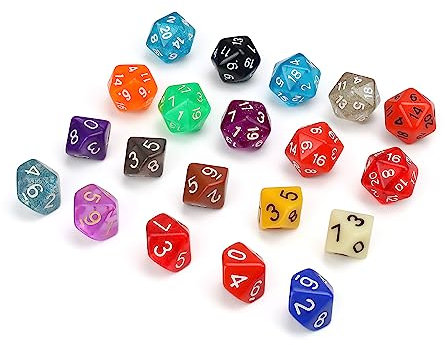 AMONENZ 20 Stück Polyedrische Würfel - Transparente Einfarbige Würfel für Dungeon und Dragons und Tischkartenspiele