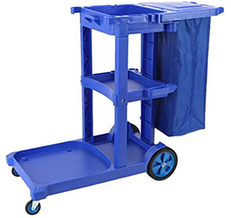 FLYIFE Movable Hand Trucks 3 Shelf Cleaning Rolling Janitor Cart with Cover Removable Bag, Housekeeping Cart, Cleaning Cart Trolley/Blue