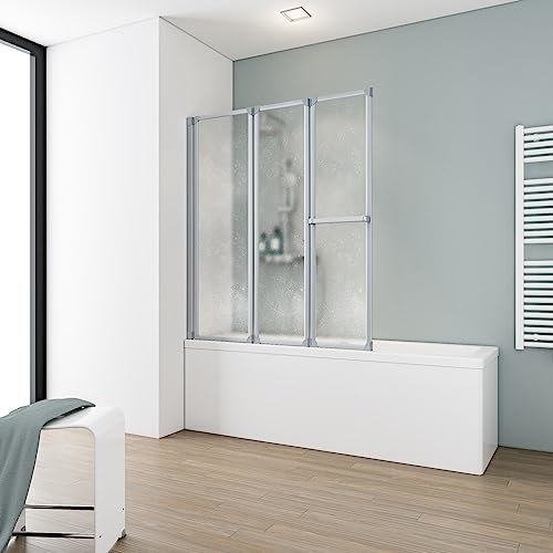 Schulte pare baignoire 127 x h.140 cm et porte-serviette,alu-argenté, 3 (47+40+40) volets, paroi de baignoire, 180° contre le mur, verre synthétique acrylique 3mm, joint d'étanchéité