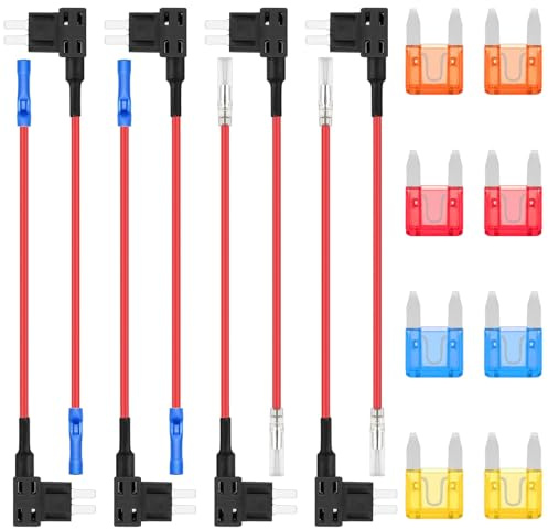 ALLECIN 8 Pezzi Mini Rubacorrente Fusibile a Lama 12V Portafusibili Adattatore Piggyback Add A Circuito Fuses Tap Fuse Adapter con Fusibili Lamellari 5A 10A 15A 20A per Auto