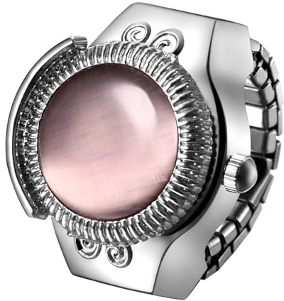 Silverora Ringuhr Fingeruhr Edelstahl elastisches: Katzenaugen Damen Analoge Quarz Uhrenring Verstellbar Stretchband Edelstahlband Ring Uhren mit Arabische Ziffern Genschenke für Frauen Mädchen Rosa