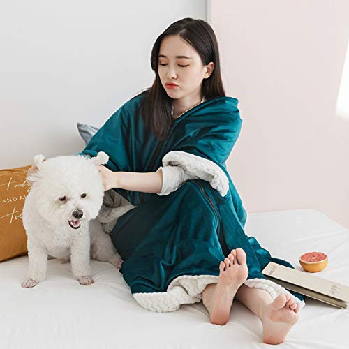 MyrRhe Flanell-Fleece-Hoodie für Erwachsene, Möbeldecke, weich und warm, leichte TV-Decke für Couch, Stuhl, Sofa, Camping – Blau, 155 x 145 cm