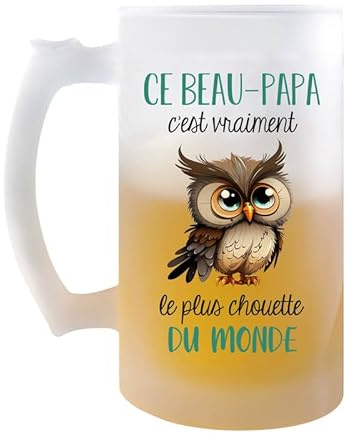 Planetee Chope Ce Beau-Papa Le plus Chouette | Verre à bière Pinte Fête des Pères Prénom Cadeau Anniversaire Noël Humour