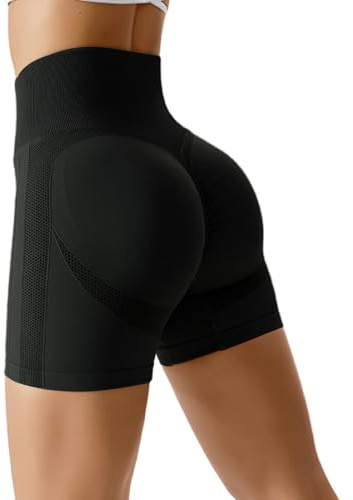 Lishang Pantalones Cortos Mujer Short Deportivo Leggings Push Up Cortos Mallas Cortas Deporte Cintura Alta Mallas Correr Sin Costuras Opaco Booty Butt Scrunch Leggins para Yoga Fitness Running