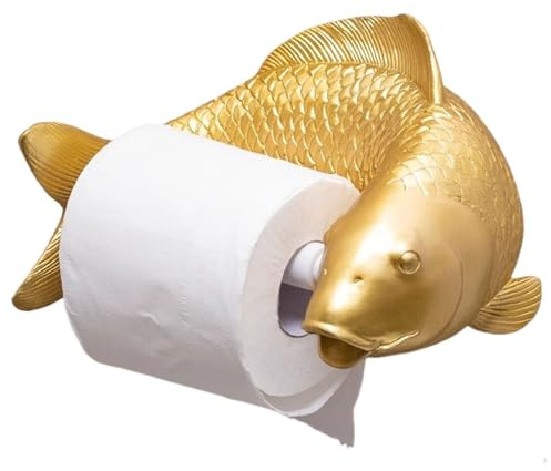 Toilettenpapierhalter Gold Koi-Fisch Harz Statue Klorollenhalter,Karpfen WC Papier Halterung Klopapierhalter Wandmontage,Toilettenrollenhalter für Badezimmer, Küche Dekoration,Ohne Bohren/Bohrbar