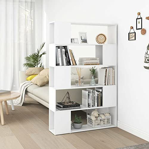 Gecheer Bücherregal Raumteiler Standregal Wandregal Bücherschrank Bürorregal Regal Aktenregal Aufbewahrung Raumtrenner Weiß 100x24x155cm Spanplatte
