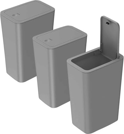 Sightday 3 Stück Mülleimer Bad,9L Mülleimer Küche,Schmaler Mülleimer Mit Deckel Mülleimer Geruchsdicht Pop-Up Deckel PP Material für Bad,Küchen,Büro,Wohnzimmer,Schlafzimmer,WC Mülleimer (Grau)