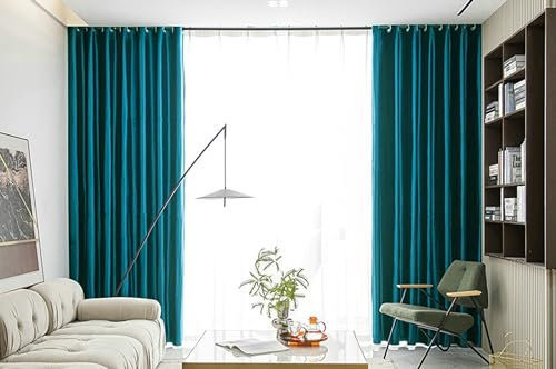 Ayoiow Verdunklungsvorhänge Zum Reisen, Thermogardine Mit Ösen, Fusseln Vorhang Wohnzimmer 2Er Set Kräuselband, Blau, 96X160CM