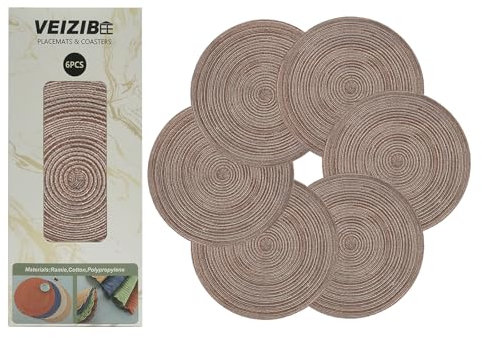Tovaglietta Rotonda in Cotone 36cm - Lavabile, Intrecciata, Resistente al Calore, Antiscivolo - Per Matrimoni, Eventi, Feste, Natale (Caffè)