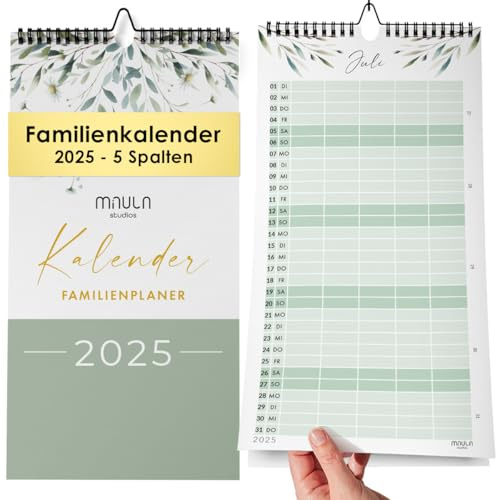 Familienplaner 2025 5 Spalten - Wandkalender 2025 Groß - Familienkalender 2025 5 Spalten - Kalender 2025 Familienplaner - Kalender 2025 Wandkalender - Jahreskalender 2025 WC009_25_pastelgreen_D