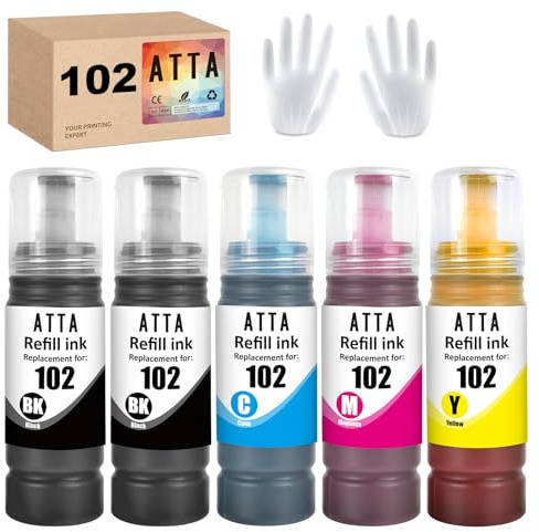 ATTA 102 Tintenflasche kompatibel mit Epson 102 Flasche Multipack für ET-2850 ET-3850 ET-4850 ET-2700 ET-2750 ET-2756 ET-3700 ET-3750 ET-4750 ET-15000 ET-4856 Nachfülltinte für Druckertinte (2BK/C/M/Y
