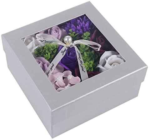 CORHAD 1pieza Ramo De Flores De Jabón Artificial Rosa Simulada Caja Cuadrada para Decoración y Especiales San Valentín o Cumpleaños