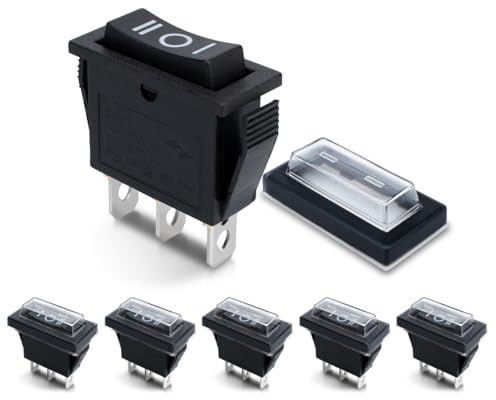 Innfeeltech 6 Stück Mini-Wippschalter Schwarzt KCD3-101 3-Pin 3-Position Kippschalter mit 6 wasserfesten Kappen ON-OFF-ON