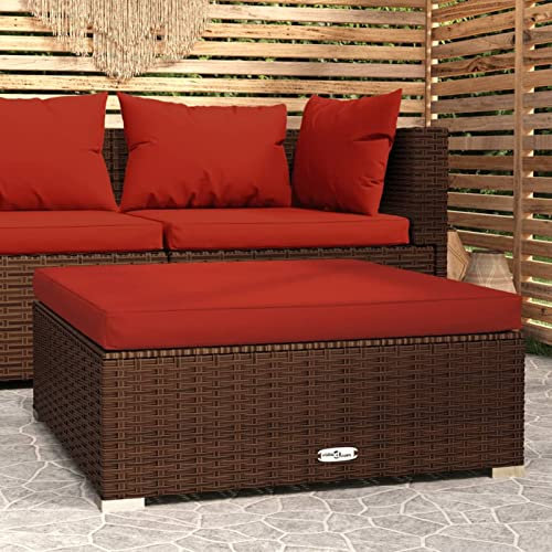 Xichuzi Gartenhocker mit Kissen, Hocker Outdoor, Gartenmöbel, Beistelltisch Outdoor, Sitzhocker, Blumenhocker, Pflanzen Hocker, Braun 70x70x30 cm Poly Rattan